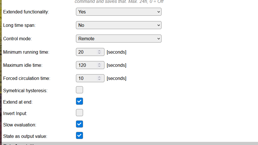 Device Configuration extended settings