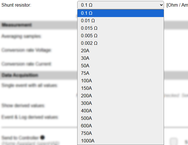 Available options for shunt resistor values