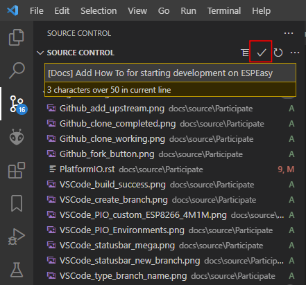 VSCode list of staged files and commit message